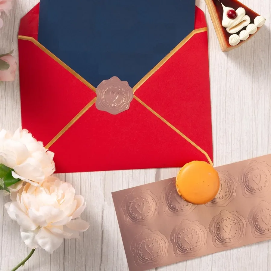 300 peças adesivos de folha de ouro em relevo com design de amor de coração de ouro rosa para envelopes elegantes convites de casamento natal gre