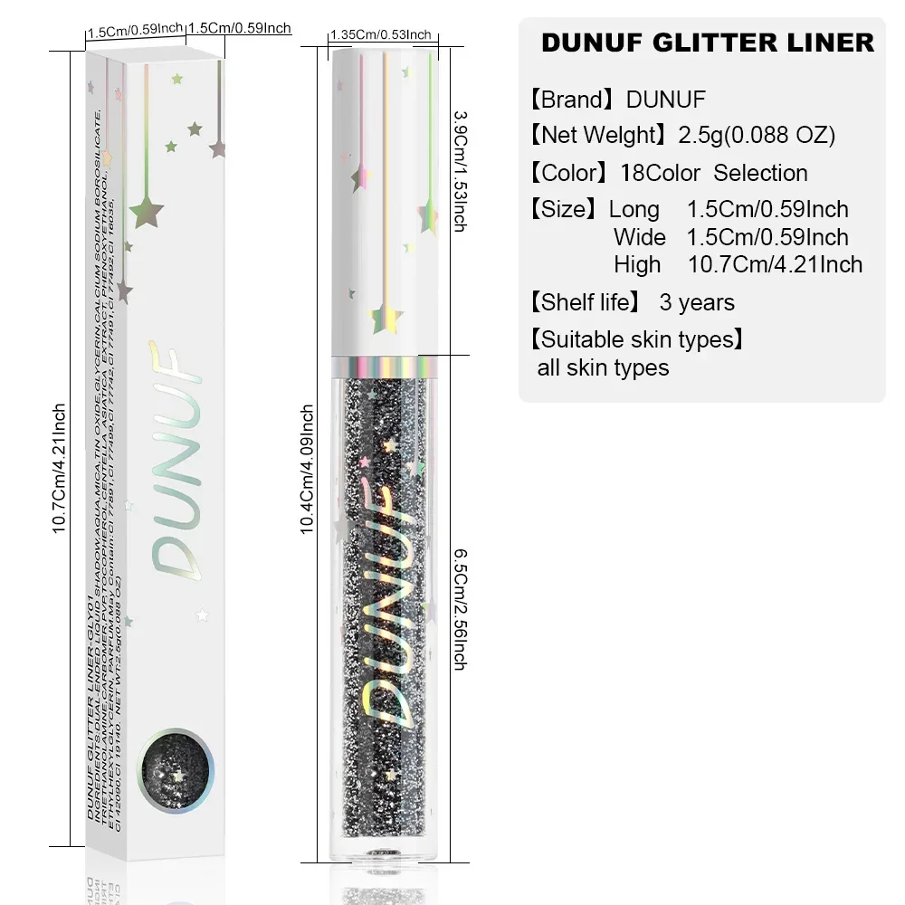 DUNUF White Gold Glitter Eyeshadow for Easy To Wear Waterproof Liquid Sequin Eyeliner Pen Beauty Eye Liner Makeup Tools