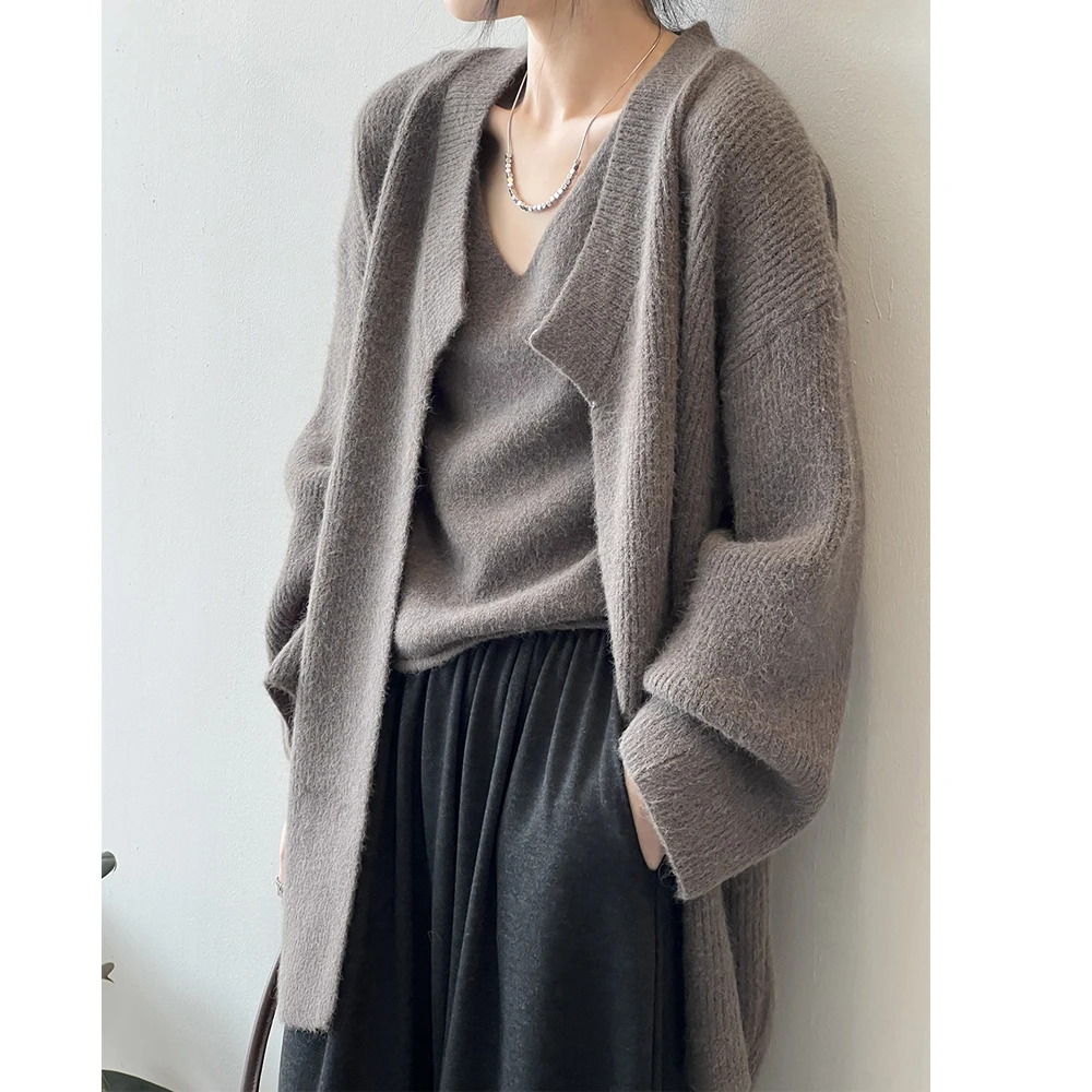 2024 Women Autumn Cardigans Coat Knitted Two Pieces Design Loose Style Tank Top With Cardigans Sweater Women Cape Clothes Tops