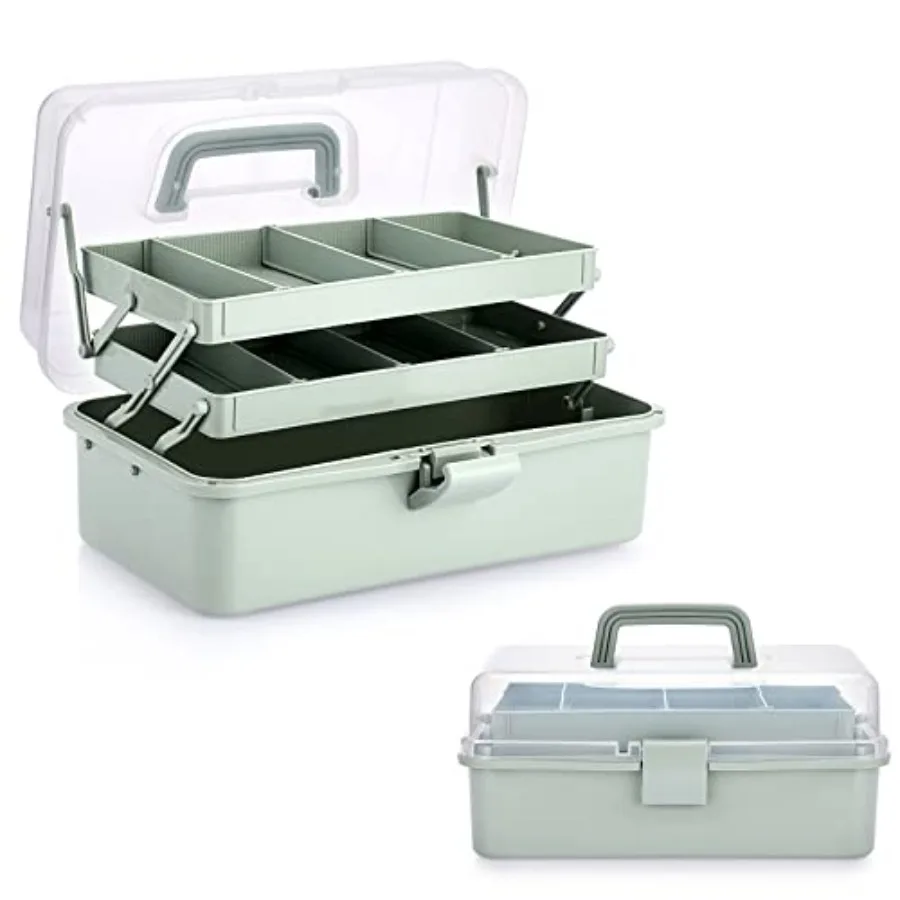 

3-Layer Plastic Dividing Storage Box Craft Organizer and Storage with Adjustable Spacers Portable Handled Art Supply Organizer