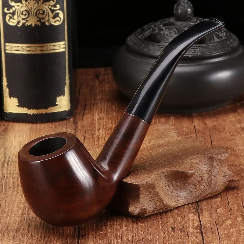 

New ebony ebony silk pipe solid wood pipe curved hammer old-fashioned men's portable filter pipe