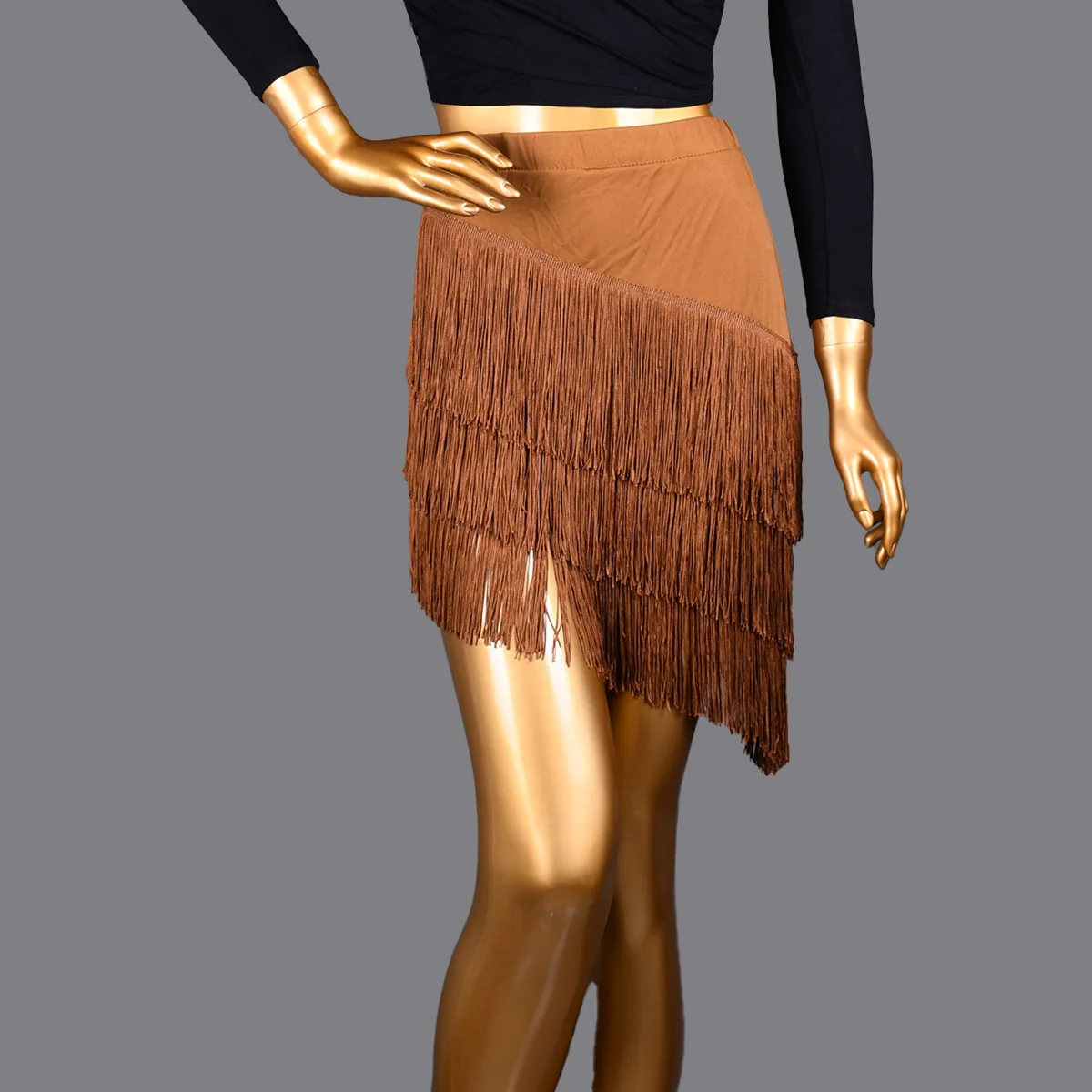 Gonna da ballo latino con nappa da donna Elastico in vita Elastico con orlo irregolare Gonna da ballo con frange Sala da ballo moderna Salsa Samba Dancewear