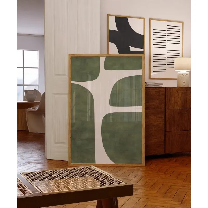 Mid-century Green Organic Lines Modern Minimalist Printable Wall Art Green and Beige Tones Printable Wall Art Painting Unframed