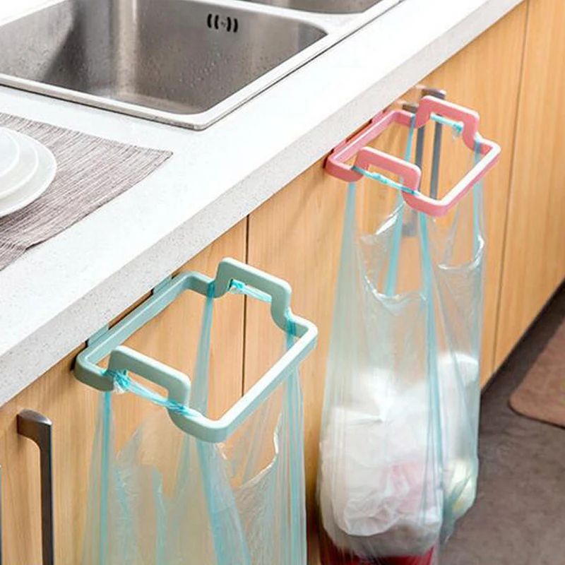 Cupboard Door Back Hanging Trash Rack Storage Rack Holder Kitchen Gadgets Plastic Portable Kitchen Cabinet Trash Rack New