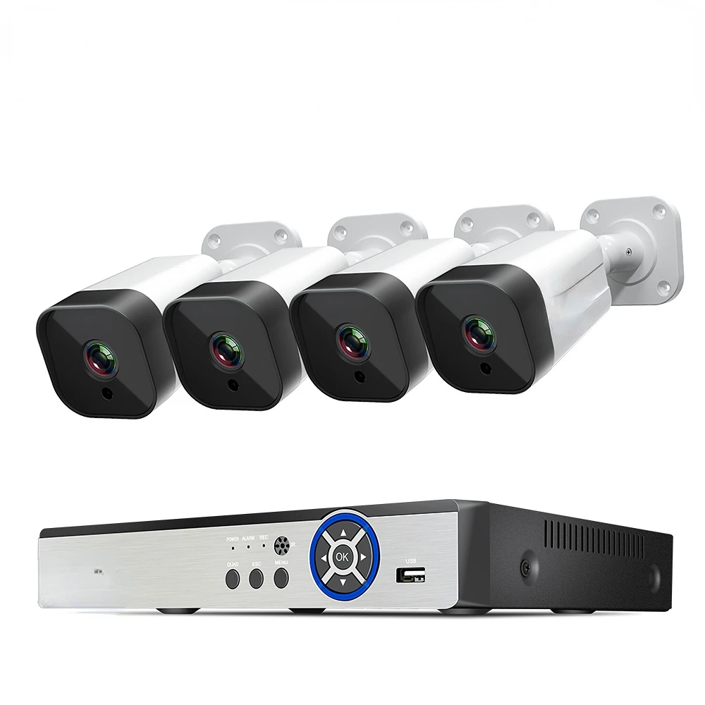 4K 8MP 8Channel POE NVR kit 4PCS IP Bullet Surveillance Camera Security System Set Two-way Audio Smart CCTV Outdoor