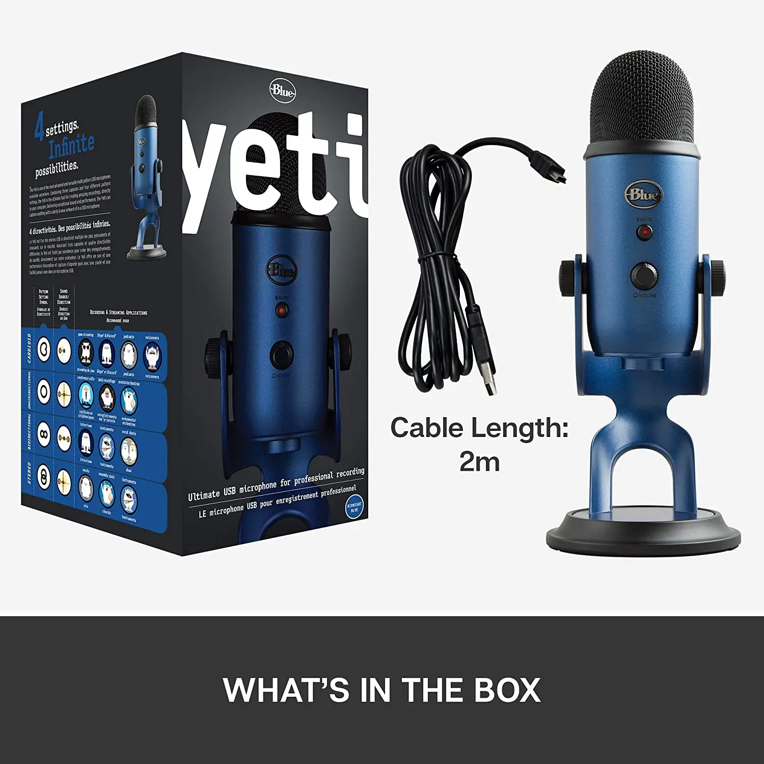 Original Blue Yeti USB Condenser Microphone For Live Broadcasting And Recording Sound With Inner Sound Card