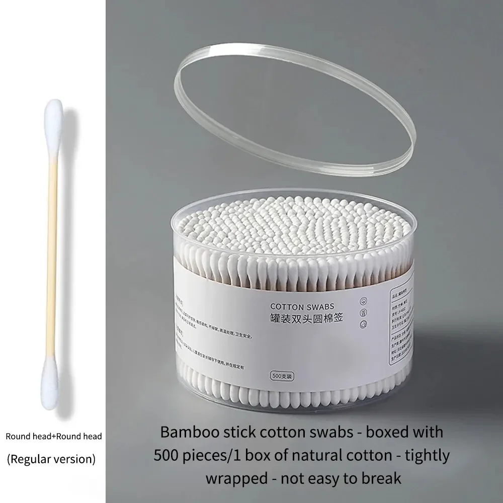 500PCS Disposable Cotton Swab Box with Double End Round Head for Makeup and Makeup Removal Daily Cleaning Pet Care Multi-purpose