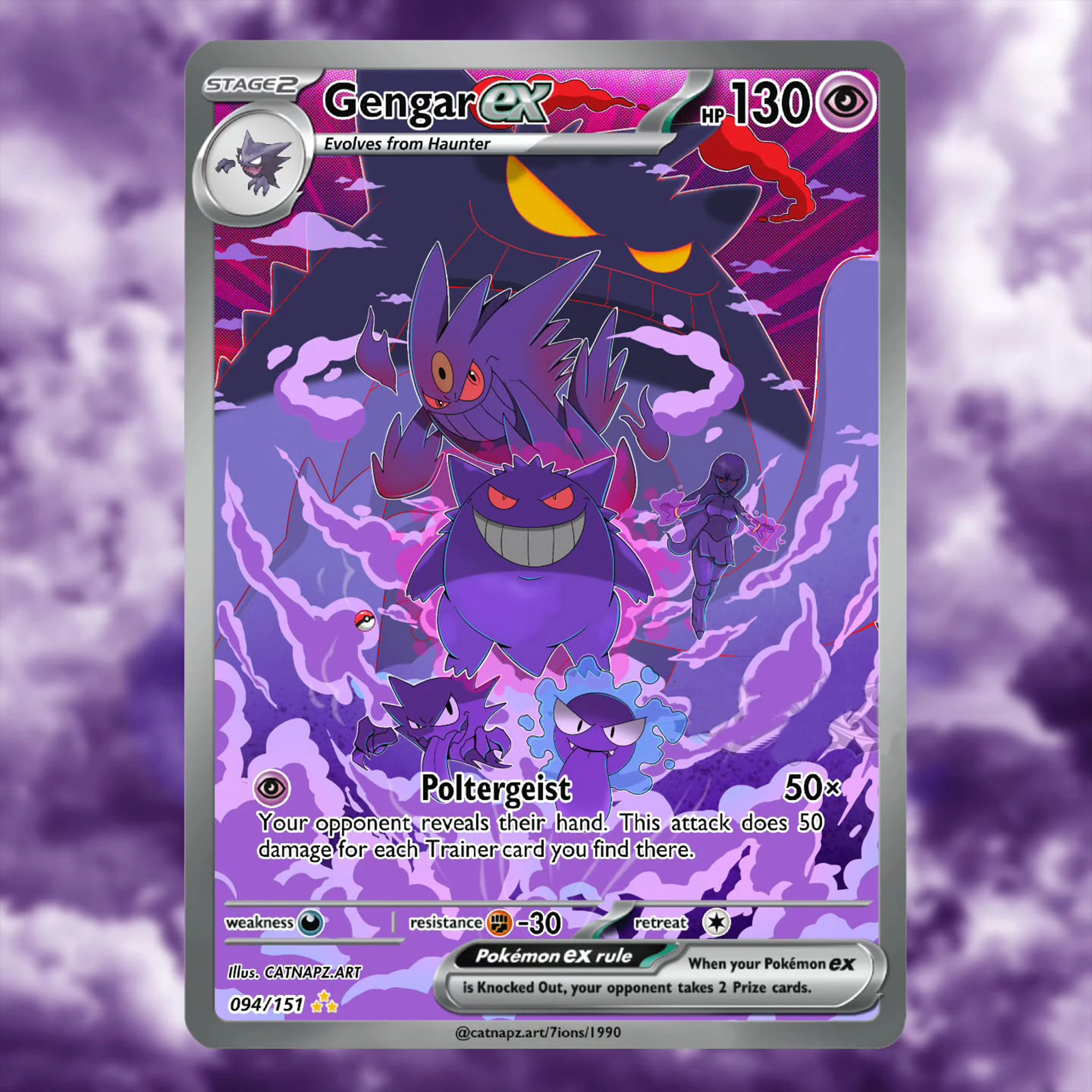 PKM PTCG Gengar Ex Card Evolutions Hobby Collection Cards Diy Custom Card with Foil Etched Textures Well Suited for Collecting