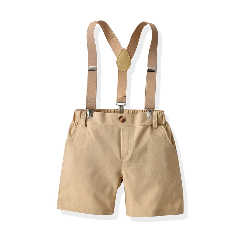 Kids Boy Gentleman Clothing Set Short Sleeve Shirt + Suspenders Shorts Short Toddler Boy Outfits For Wedding Party Dress Outfits