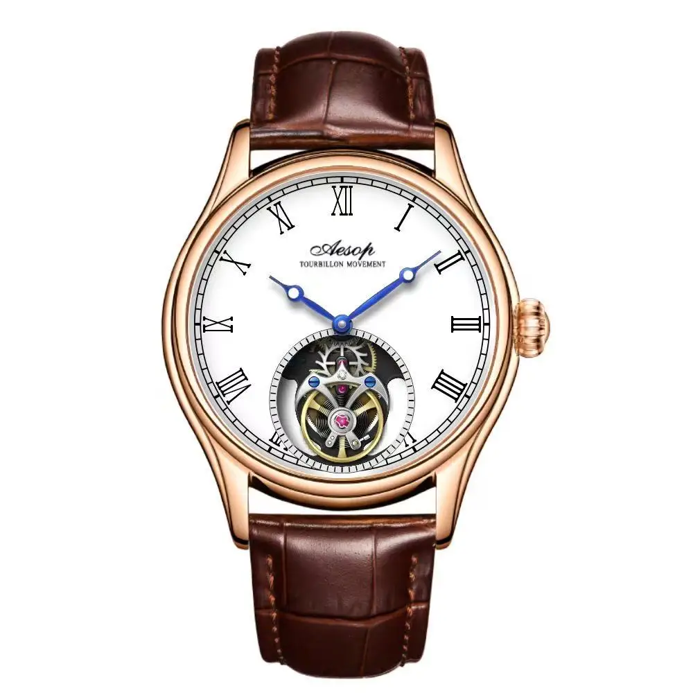 AESOP 7061 Men Manual Tourbillon Mechanical Watch 42.5MM Diameter Hollow Skeleton Dial Sapphire Luxury Business Wristwatch