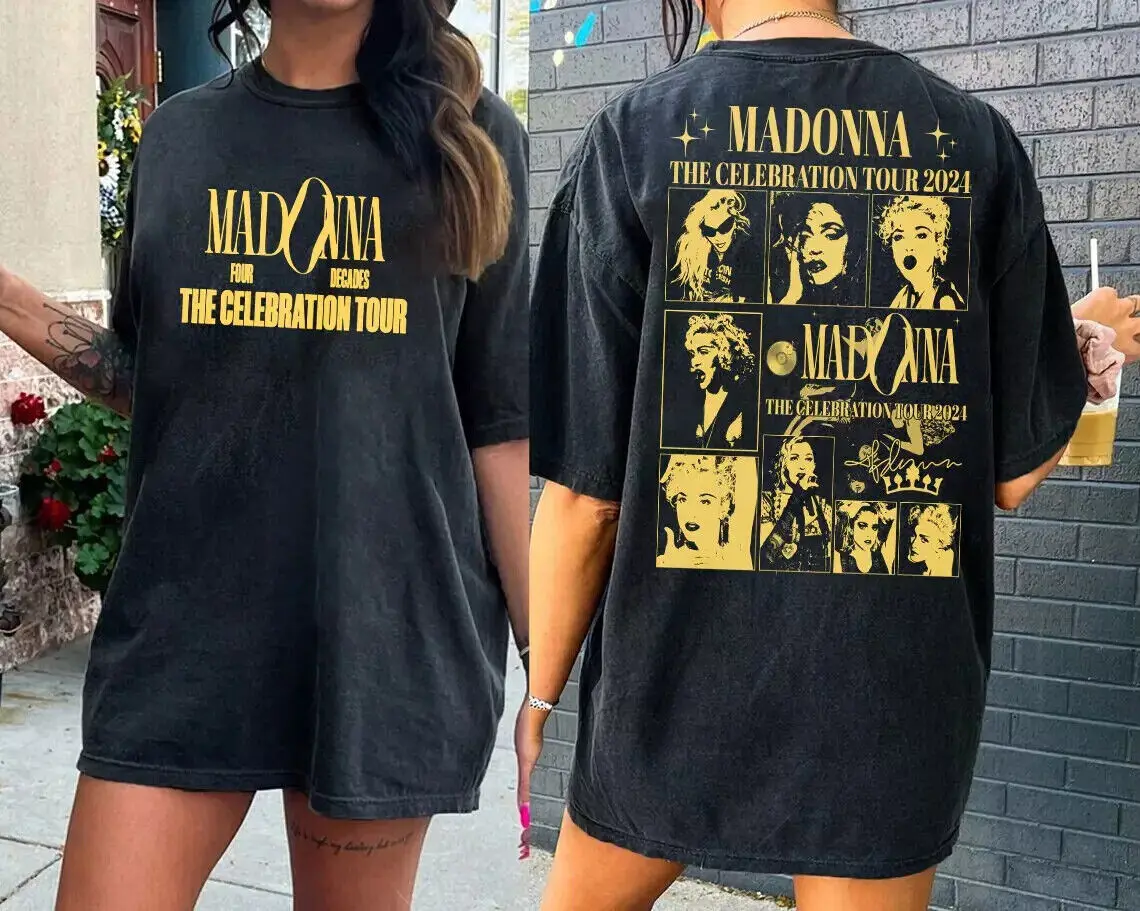 Madonna The Celebration Tour Four Decades 2024 Double Sided T Shirt Full Size S-