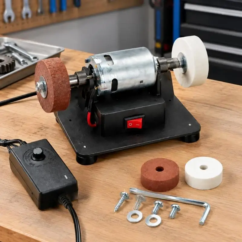 Mini Grinding and Polishing Machine with Two-Ended Shaft and 7 Selectable Speeds for Sharpening and Small Parts Finishing M4YD