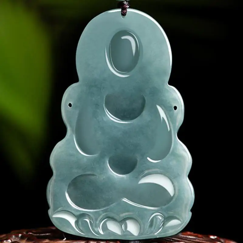 Genuine Myanmar Jadeite Grade A Burma Blue Water Jade Green Tara Guanyin Pendant Necklace Men Women Lucky Charms Amulets