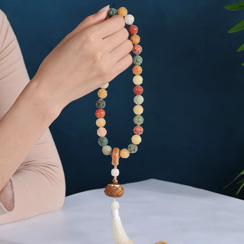 Lotus Bodhi Bracelet Double Loop Tassel Beaded Handheld for Men and Women Traditional Cultural Prayer Beads Gifts view 2