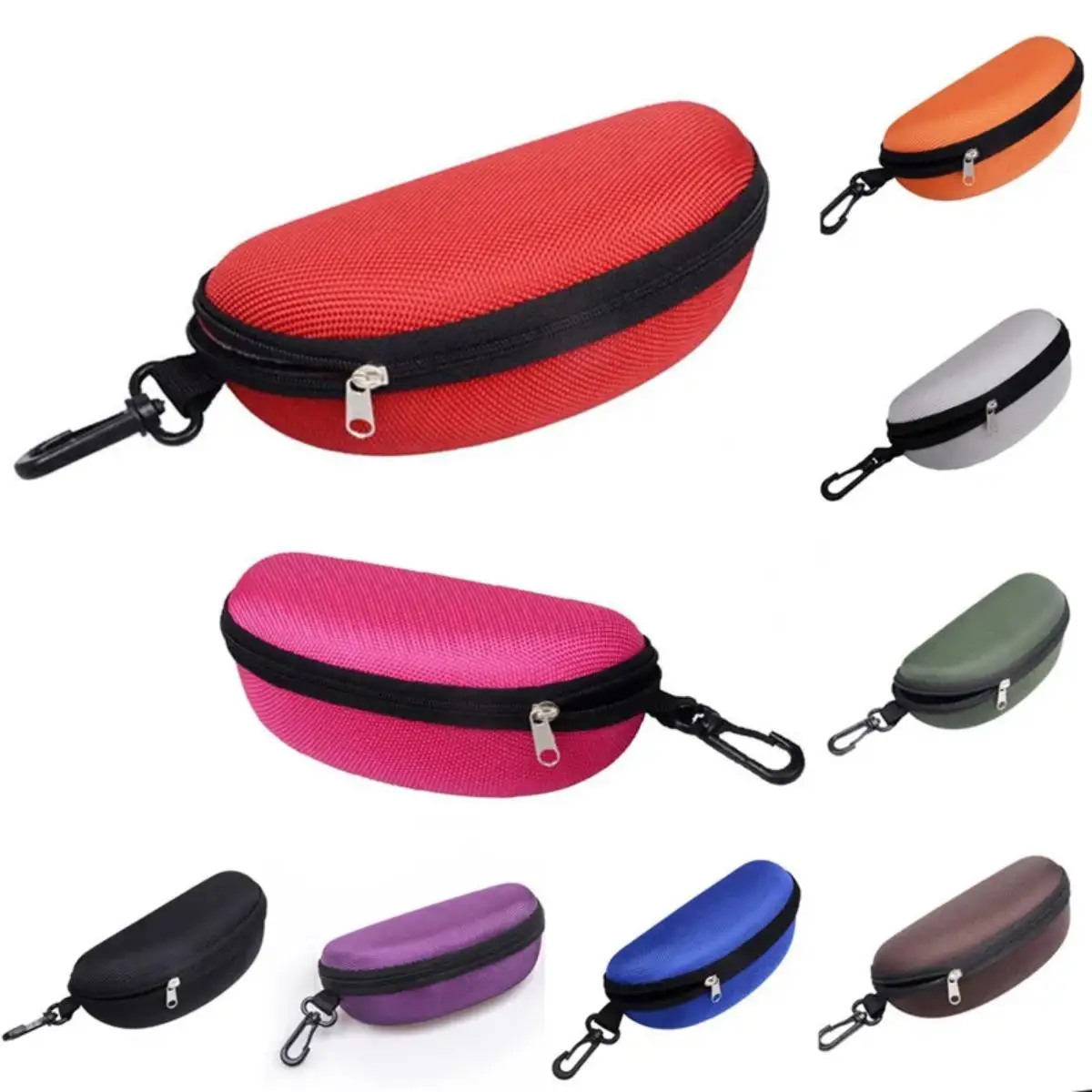 1pc Portable Sunglasses Case Protector Oxford Cloth Hard EVA Zippered Eyeglasses Case with Carabiner Unisex Eyewear Accessories