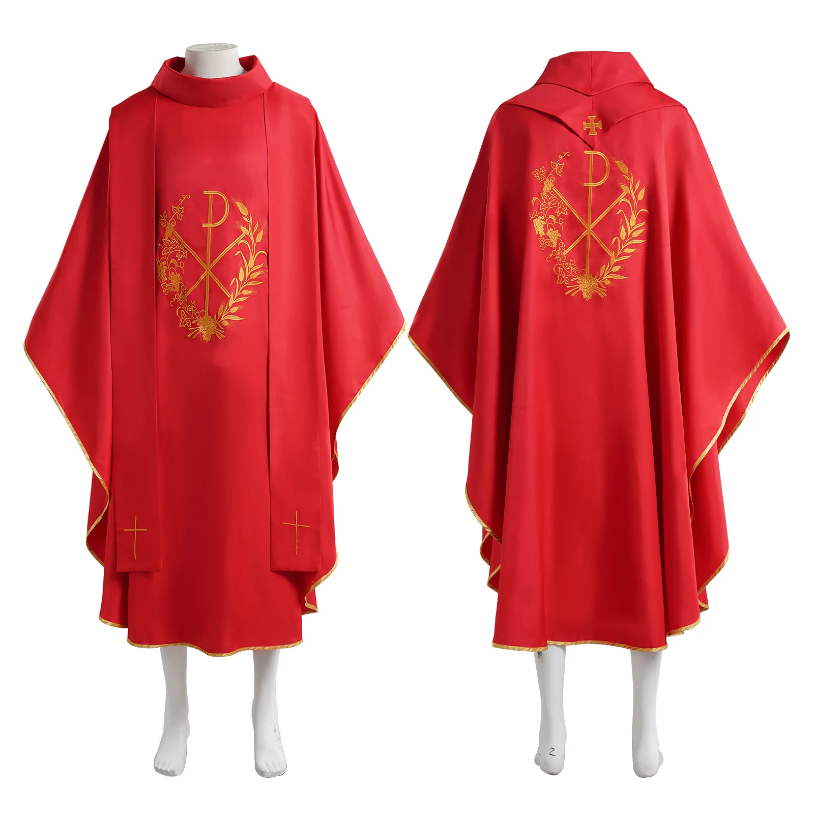 Red Purple Ankle Length Halloween Priest Celebrant Chasuble Catholic Church Father Cosplay Costume Withshawl Mass Vestments Robe