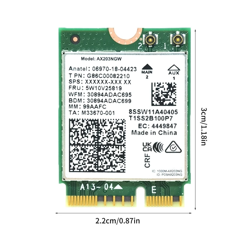 การ์ดเครือข่าย M.2 WiFi6 AX203NGW AX203 574Mbps 2.4GHz, 1200Mbps 5GHz 5.2