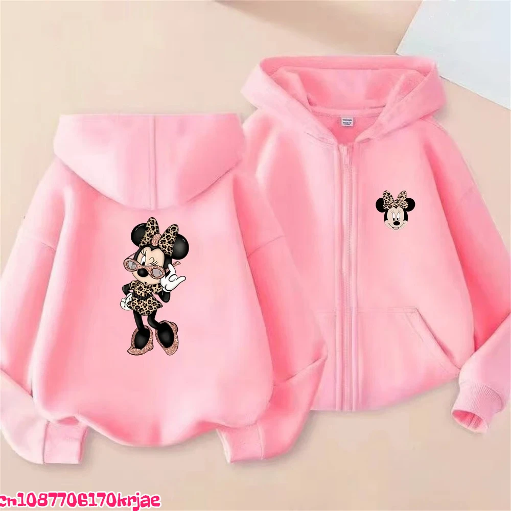 جديد ميكي ماوس ملابس ميني الأطفال زمم هوديي سترة القمم فتاة الوردي الصبي معطف هوديس طفل 3-12 سنة سستة بلوزات #4