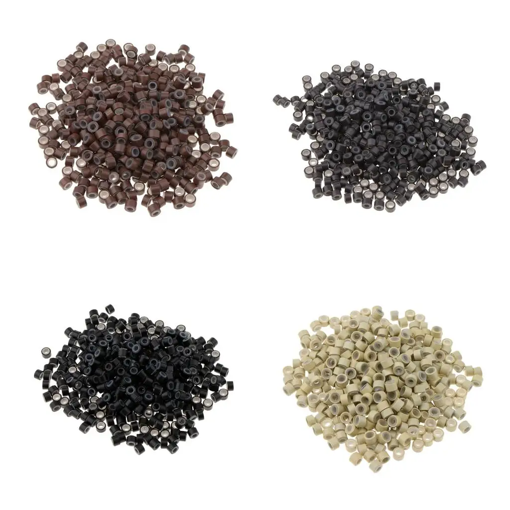 Silicone-lined Hair Extension Crimp Beads Micro Rings Set for Women's Human Hair Extensions Tools