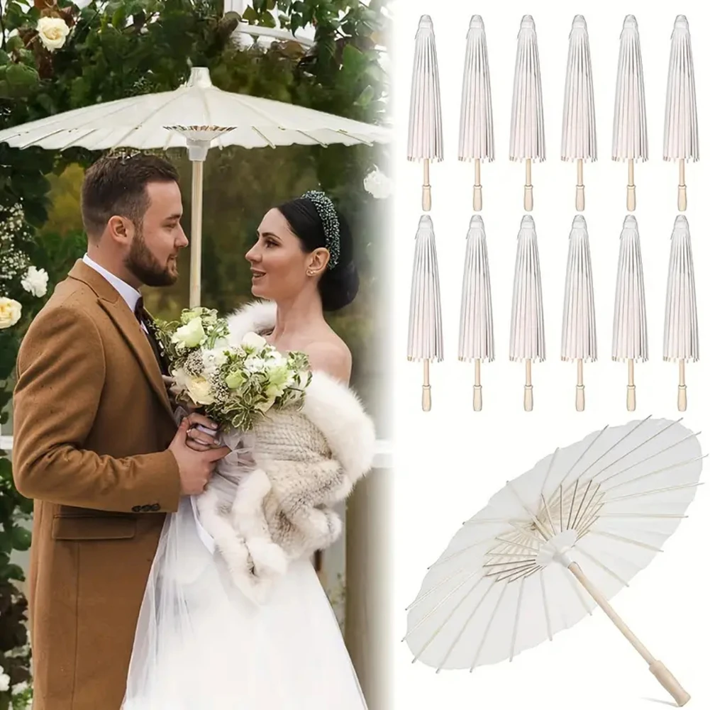 20-1pcs White Paper Umbrella Women Vintage Dance Prop Wedding Party Photography Prop Kids DIY Painting Supplies