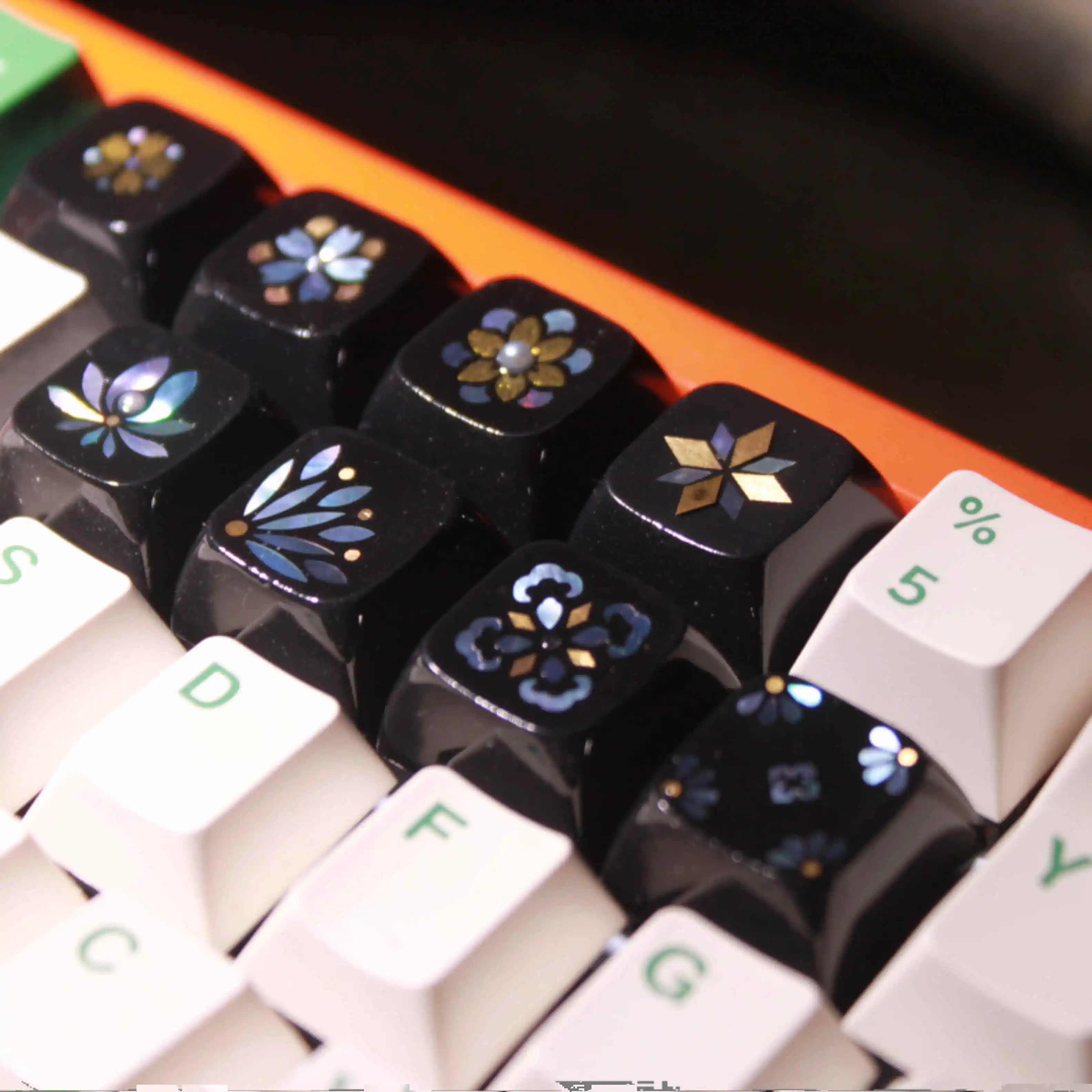 Mother-of-pearl Inlay Keycaps XDA Profile Glazed 1PC Personalized Floral Pattern Custom Keycap Handmade Artisan Keyboard Caps