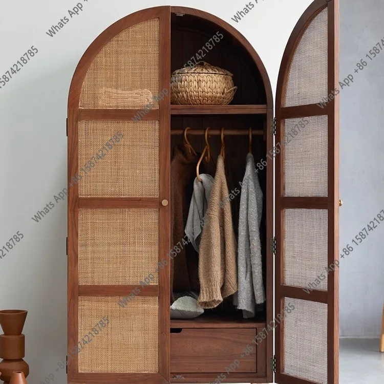 

Japanese-style rattan wardrobe storage surprise quiet wind log retro designer art bedroom solid wood wardrobe