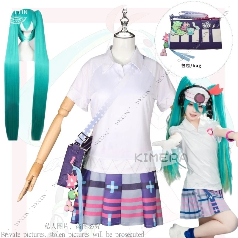 Anime New PJSK mikku Cosplay Costume Wig Daily Outfit For Girl Woman Skirt Cute mikuku Bag Sports Wear Role Play New Set Uniform