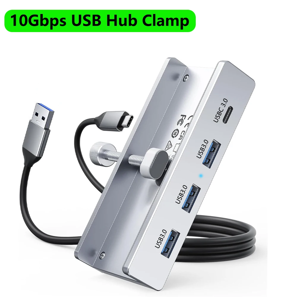 USB HUB 3.0 4-Port Clip Model with Power Adapter for MAC, OS, PC High Speed 5Gbps Data Transfer  USB3.2 10Gbpsusb extension hub