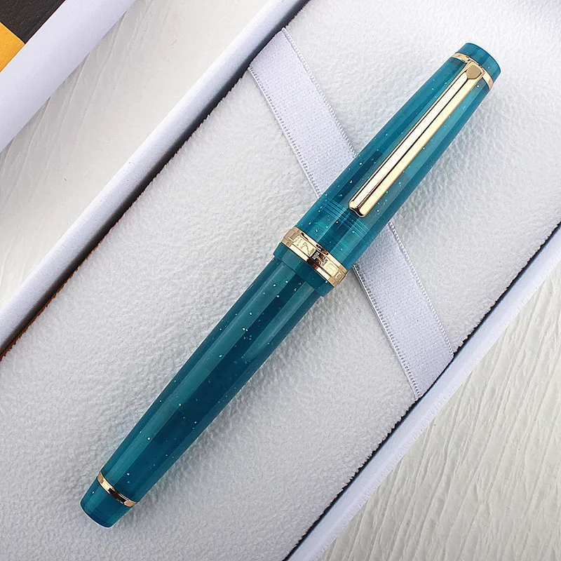 Jinhao 82 Clear Turquoise Green Fountain Pen Gold Trim Acrylic Barrel Fine Nib for Writing Calligraphy Signature School