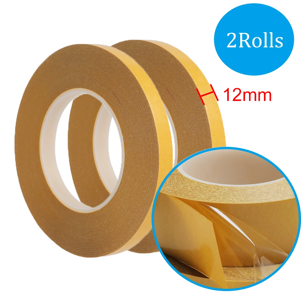 

2PCS 12mm High Temperature Resistance PET Double Sided Tape No Trace Transparent Heat Resistant Double-Sided Adhesive Tape 50M