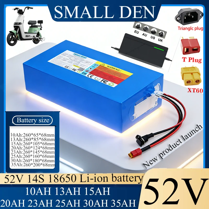 

Литий-ионный аккумулятор 52В 10Ач-13Ач-15Ач-20Ач-23Ач-25Ач-35Ач 18650 14S3P-10P для литий-ионного аккумуляторного блока 58.8В с двигателем 1500Вт и зарядным устройством
