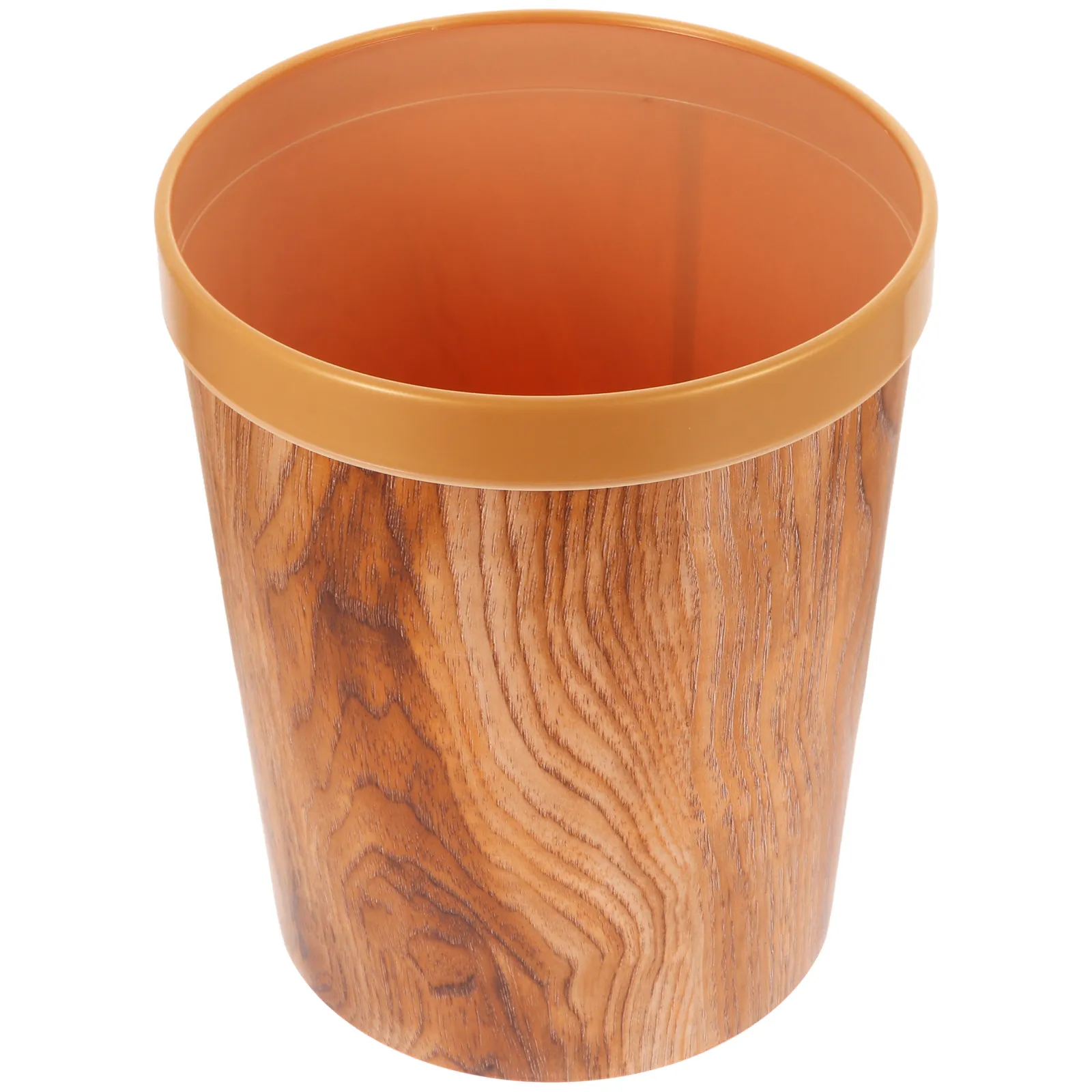 Vintage Wooden-Look Trash Bin Non-Slip Waste Container for Home Office Use