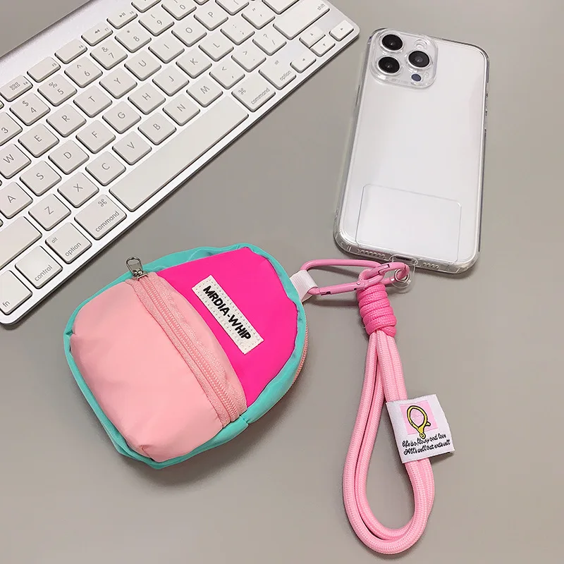 トレンドのカラーブロックチャーム：小さめスクールバッグデザイン、ミニバッグ、コインケース、ストラップ、イヤホンケース、リップ収納