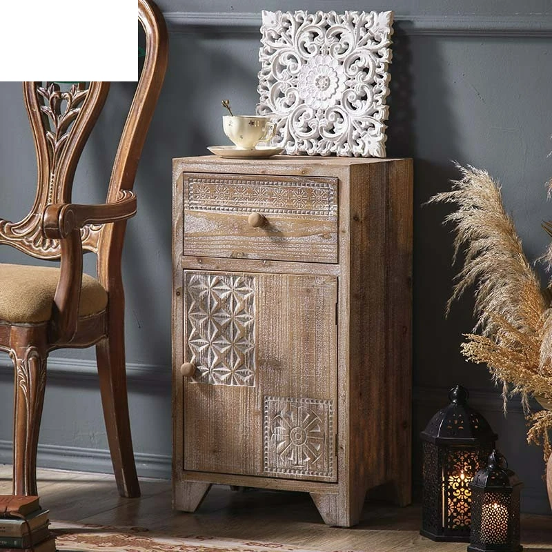 Moroccan style solid wood carved lockers, American rural single-door chest cabinets, antique side cabinets in hotel decoration c