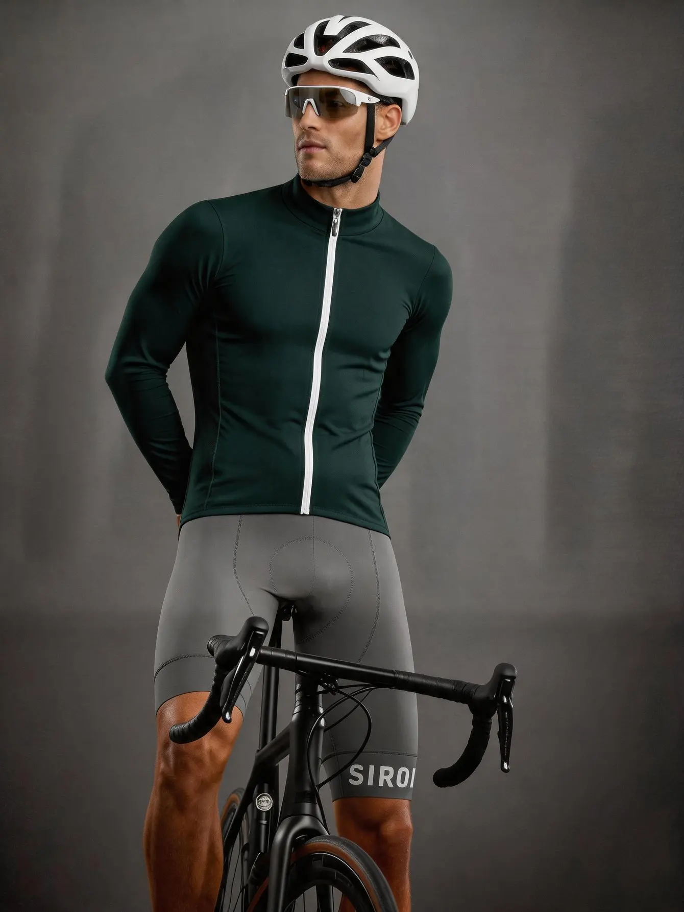Unisex Cycling Long Sleeve Jersey Spring Autumn Dark Green Slim Fit Quick Dry Zipper Stand Collar Pro Classic Road Cycling
