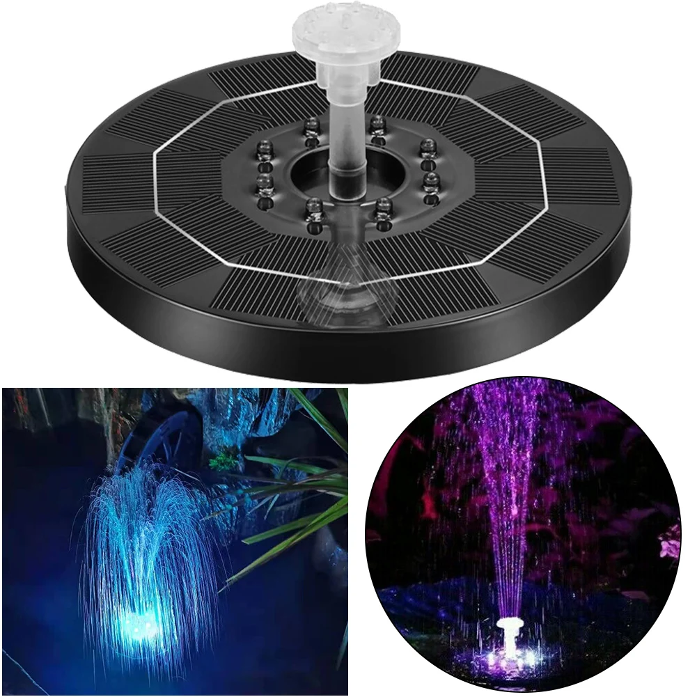 3W/3.5W/5.5W Solar Powered Fountain Pump with 6 Nozzles&LED Light Solar Powered Floating Fountain Pump for Water Feature Outdoor