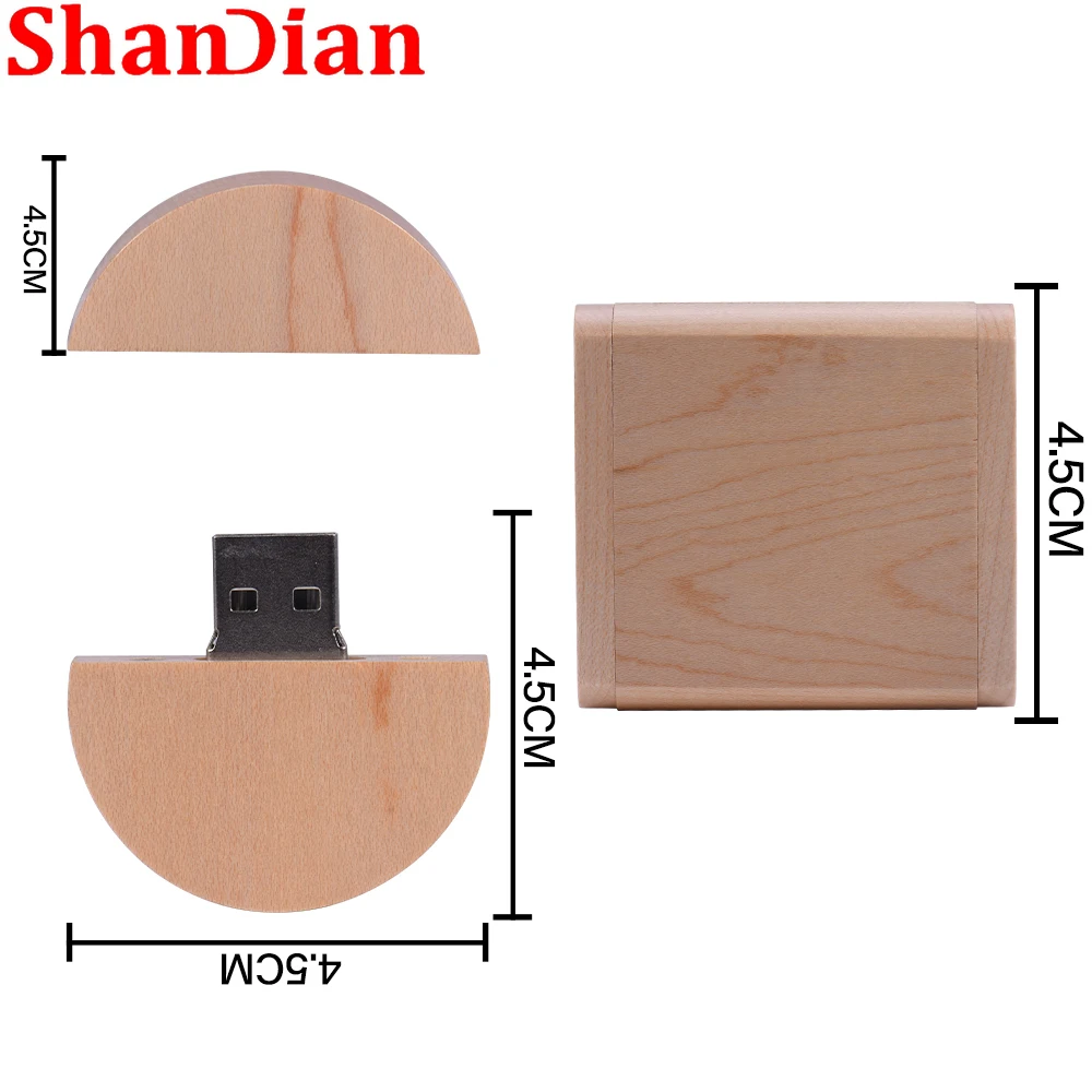 SHANDIAN Round Weeden USB Flash Drive 128GB Free Custom Logo Memory Stick 64GB Hexagonal Box Pen Drive 32GB 16GB Creative Gift