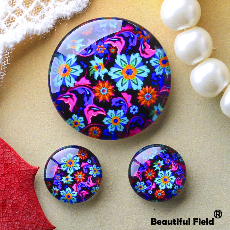 

12mm 25mm 14mm 16mm 18mm 20mm Photo Beautiful Glass Cabochons Round Cameo Set Handmade Settings Stone Flowers FL039