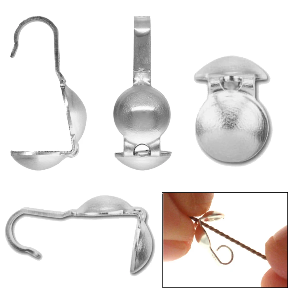 50pcs Stainless Steel Clamshell Calotte Bead Tip End Cap Knot Cover Open Hook For DIY Craft Beacelet Jewelry Making
