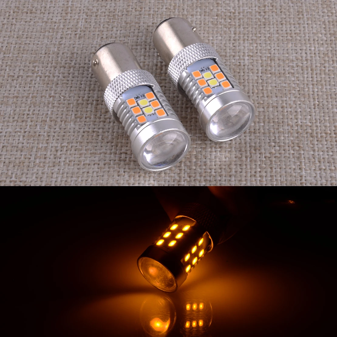 

NEW DC 12V IP65 2Pcs 1157 BAY15D White/Amber Dual Color LED Switchback Turn Signal Brake DRL Lights Bulb