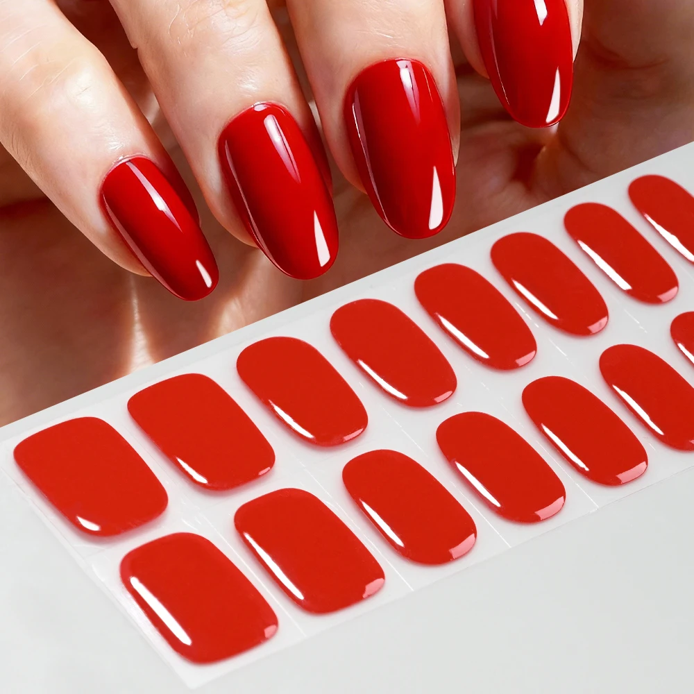 16 puntas/hoja de pegatinas de uñas de Gel semicuradas transparentes y 1 Uds. De tiras de esmalte de uñas de cobertura completa UV/LED, envolturas de uñas de larga duración, calcomanías NK