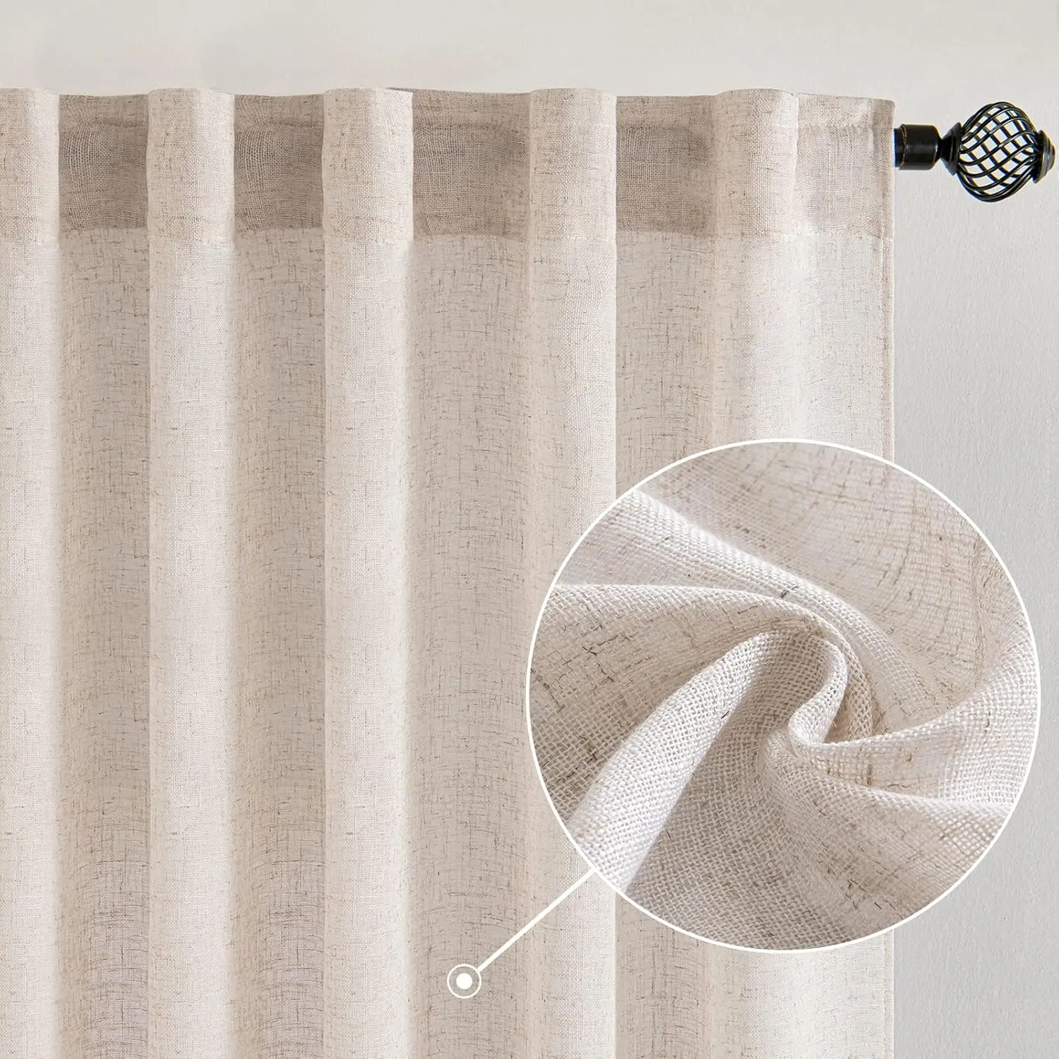 Natural Linen Curtains 104 In Length 2 Panels for Living Room,Soft Thick Textured Window Drapes Semi Sheer Light Filtering