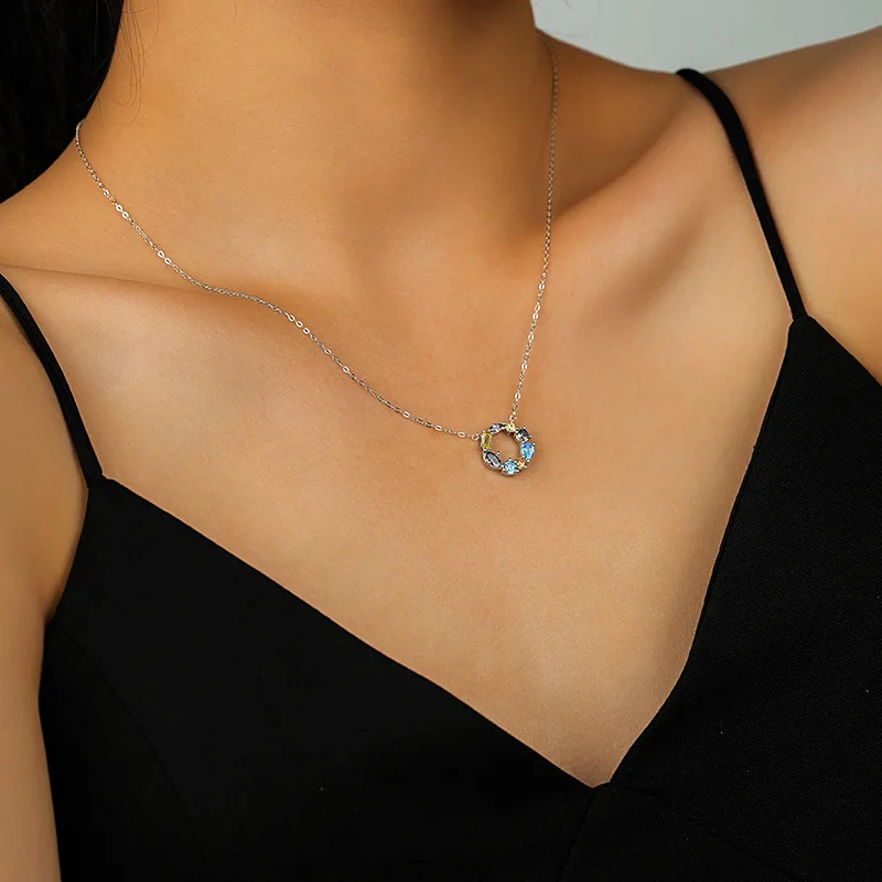 Colored Zircon Necklace s925 Sterling Silver European and American Creative Personalized Collar Chain