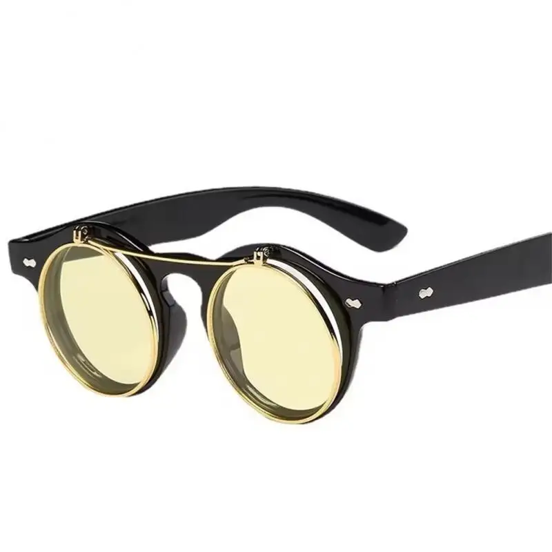 Retro Flip Sunglasses Fashion Metal Small Frame Round Sun Glasses Men Women Vintage Summer Outdoor Driving Travel Oculos De Sol