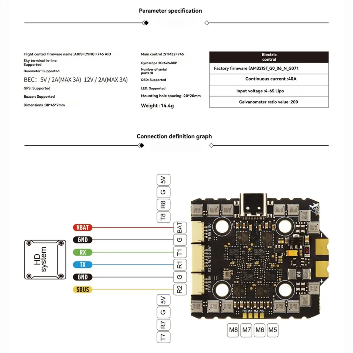 Hot Sale F745 AIO 40A -42688 Al0 FPV Flight Controller with 12V Switch Enhanced Stability 4-6S Lipo for FPV Accessories