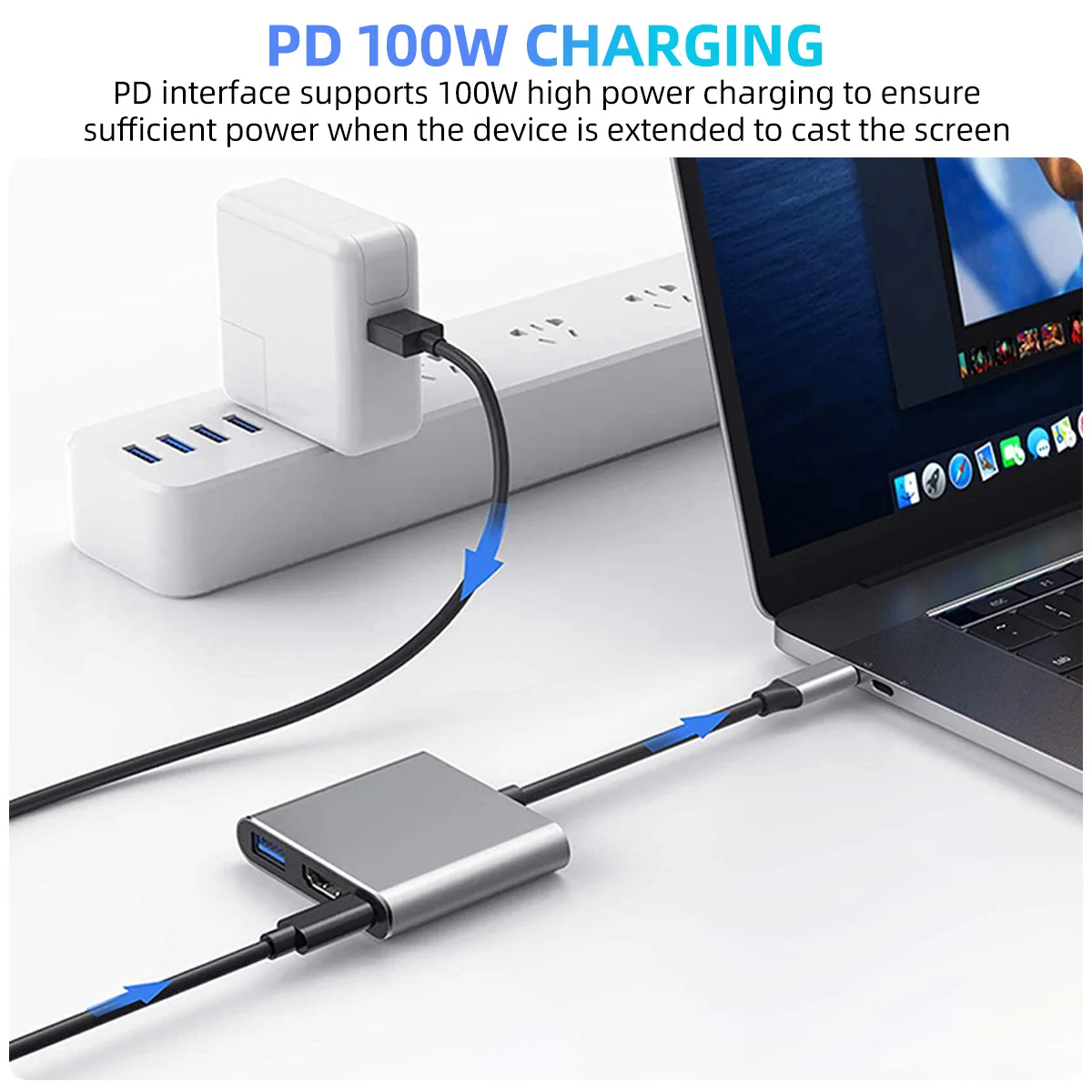 USB-C To HDMI-compatible 3 in 1 Cable Converter for Samsung Huawei iPad Mac NS USB 3.0 Type C To HD 4K USB 3.0 Cable Adapter