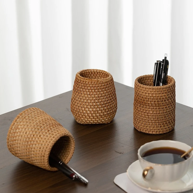 라탄 펜 홀더 방수 견고한 펜 홀더 학교 사무용품 문구 데스크 정리 장식 정리함