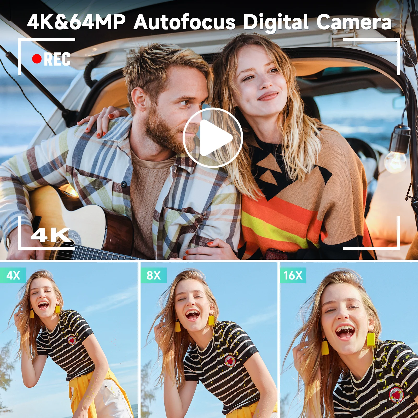 كاميرا رقمية 4K للتصوير الفوتوغرافي والفيديو ضبط تلقائي للصورة 48 ميجابكسل كاميرا تسجيل فيديو 3 بوصة 180 °   شاشة فليب مع فلاش لهدية عيد الميلاد