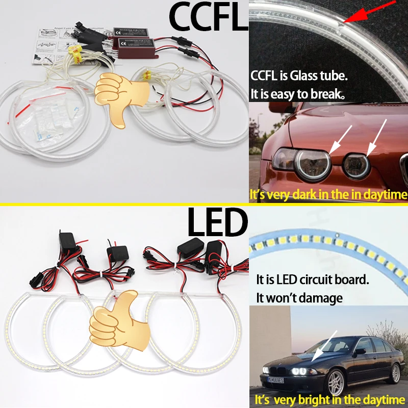 White  Ring Angel Eyes SMD LED Light Rings for BMW 3 5 7 Series E39 E46 E38 E36 DRL Led Daytime Light 131mm 146mm