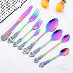Vajilla occidental de lujo, juego de cubiertos de acero inoxidable, cuchillo de carne, tenedor de postre, cuchara de café, cuchara de hielo